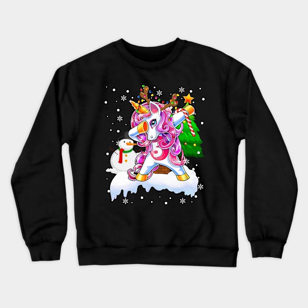 Funny Christmas Lights Dabbing Unicorn Snowman Dab Dance Unicorn Xmas Crewneck Sweatshirt by springins